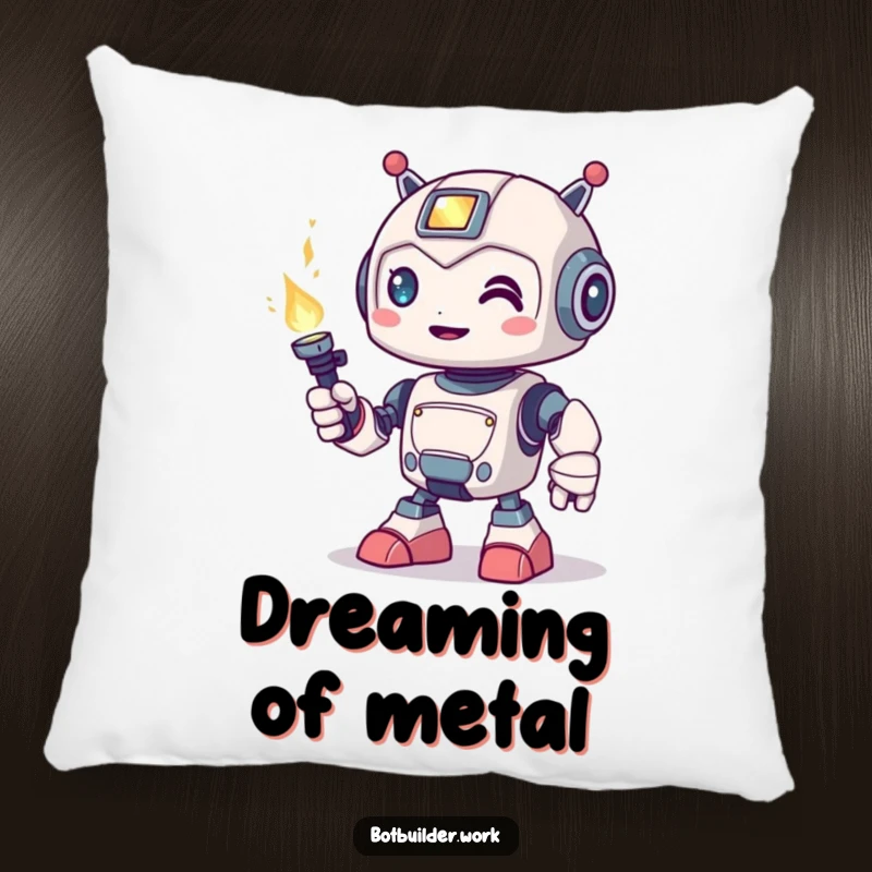 Funny Pillow: A cute robot animal character playfully holding a welding torch, offering decorative comfort with a creative edge.