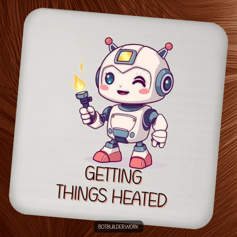 Funny Coaster: A cute robot animal character playfully holding a welding torch, adding a touch of creative flair to surfaces.