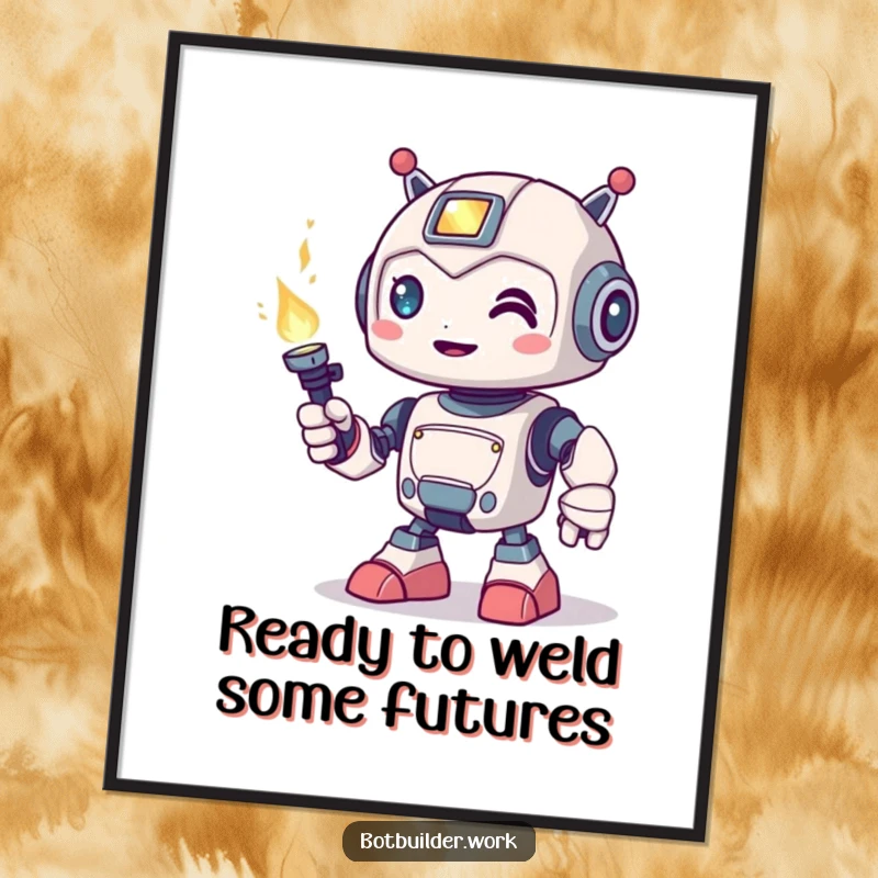 Funny Free Printable Robot Animal Wall Art: Robot playfully holding a welding torch with sparks flying, edgy and fun decor.