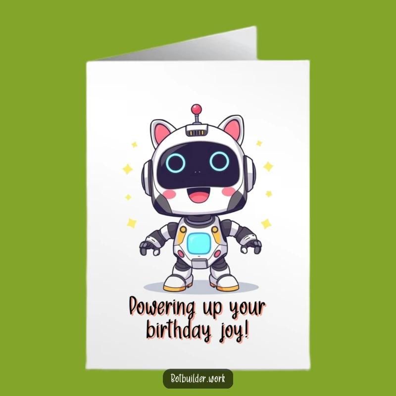 Free Printable Funny Robot Power Up Birthday Card: Blinking Lights DIY Download