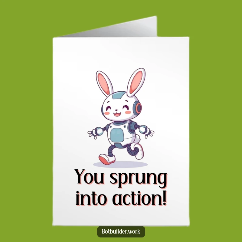 Free Printable Congrats Card: Robot Rabbit Leap, Springy Success, Downloadable Gift!