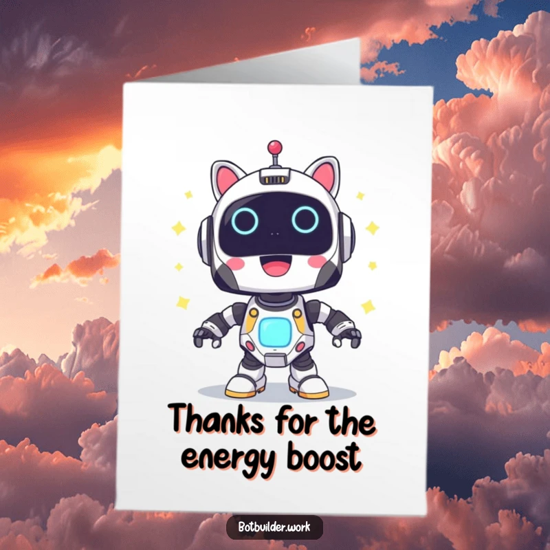 Funny Free Printable Robot Animal Card: Robot with joyful blinking lights, powering up to express thanks.