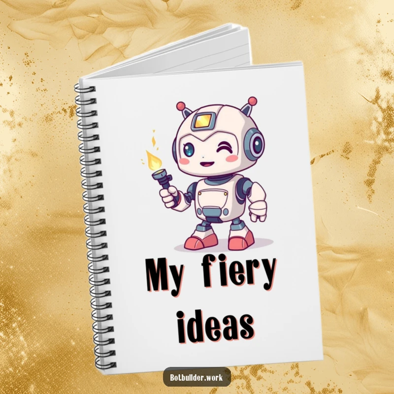 Funny Notebook: A cute robot animal character playfully holding a welding torch, perfect for sketching innovative designs.
