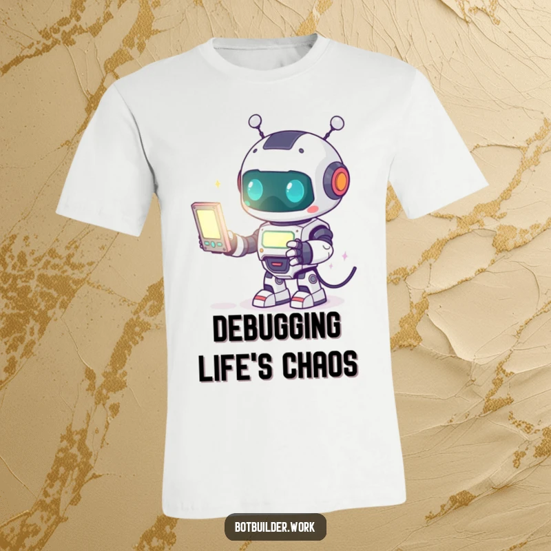 Funny T-Shirt: A cute robot animal character enthusiastically types on a glowing screen, symbolizing the thrill of programming and coding.