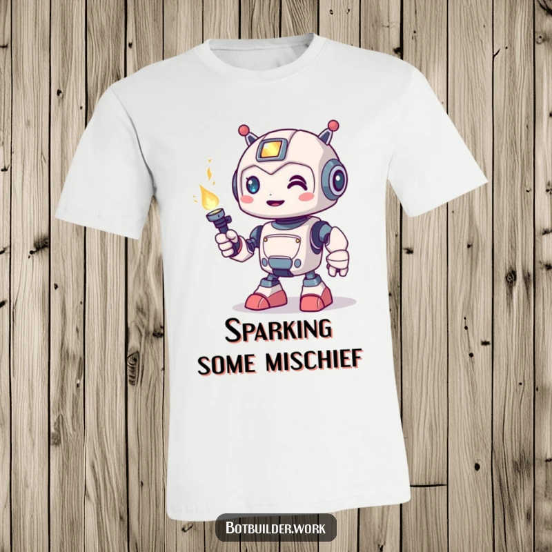 Funny T-Shirt: A cute robot animal character playfully wields a welding torch, showcasing a fun, hands-on personality.